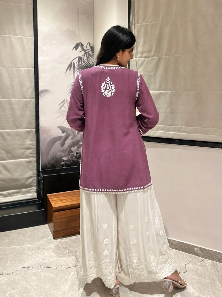 Women Yellow Modal Chikankari Embroidered Short Kurta