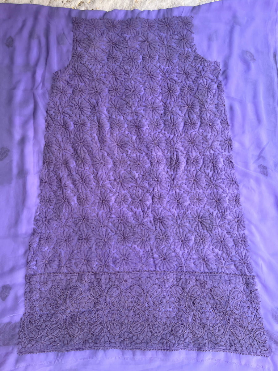 Lavender Chiffon Chikankari Unstitched Suitpiece
