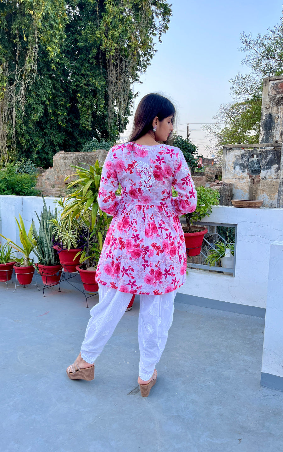 White Cotton Chikankari Dhoti Pants