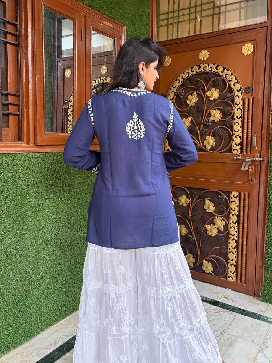Women Yellow Modal Chikankari Embroidered Short Kurta