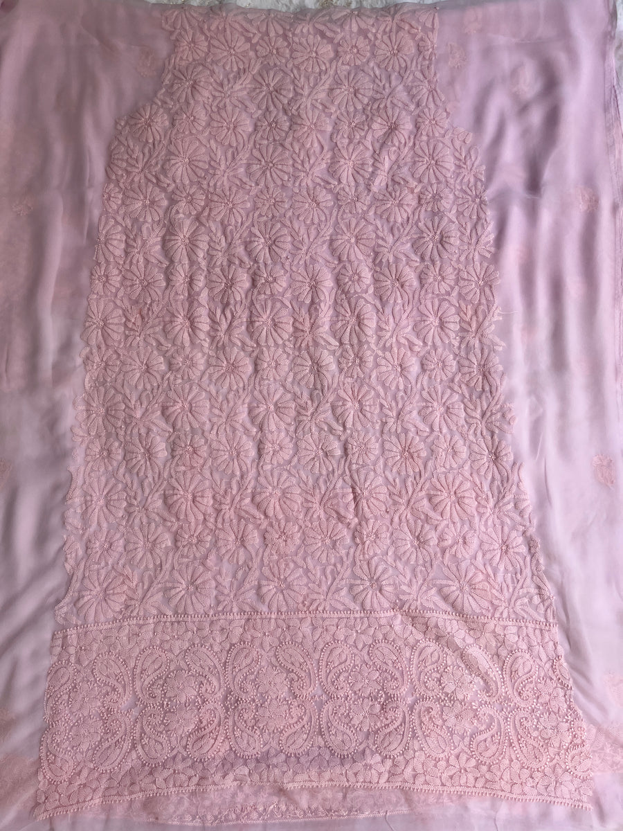 Baby Pink Chiffon Chikankari Unstitched Suitpiece