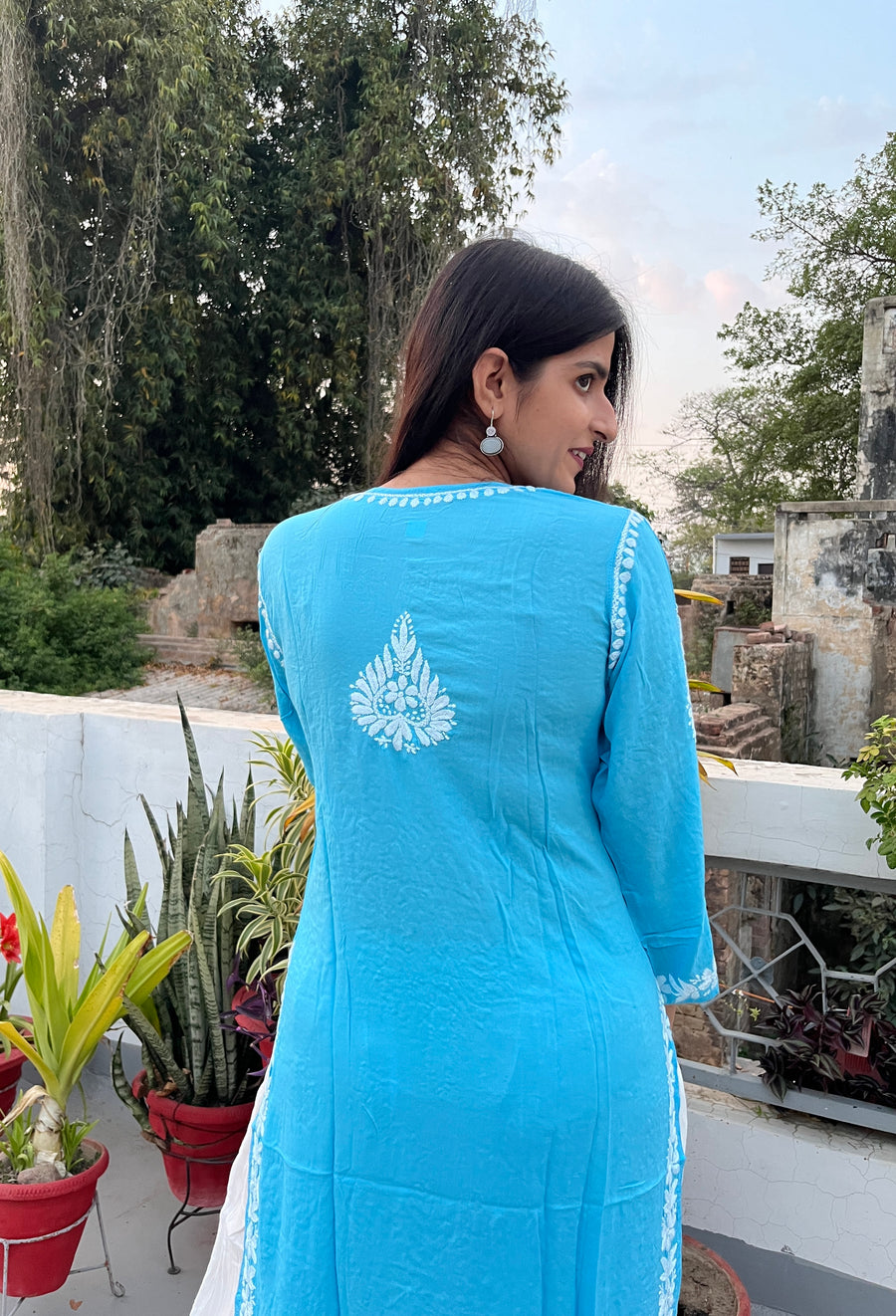 Blue Modal Chikankari Straight Kurta