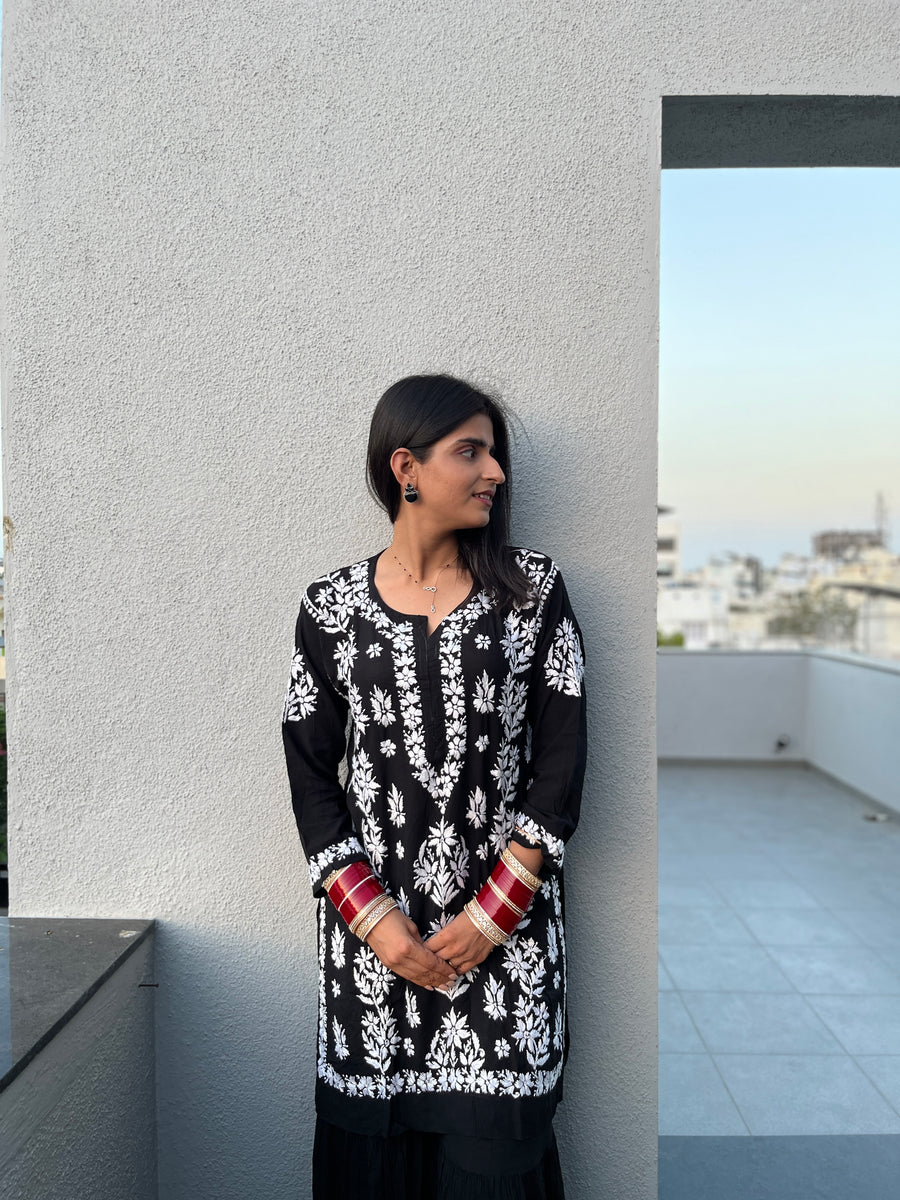 Black Chikankari Kurti Sharara Set | Modal Fabric
