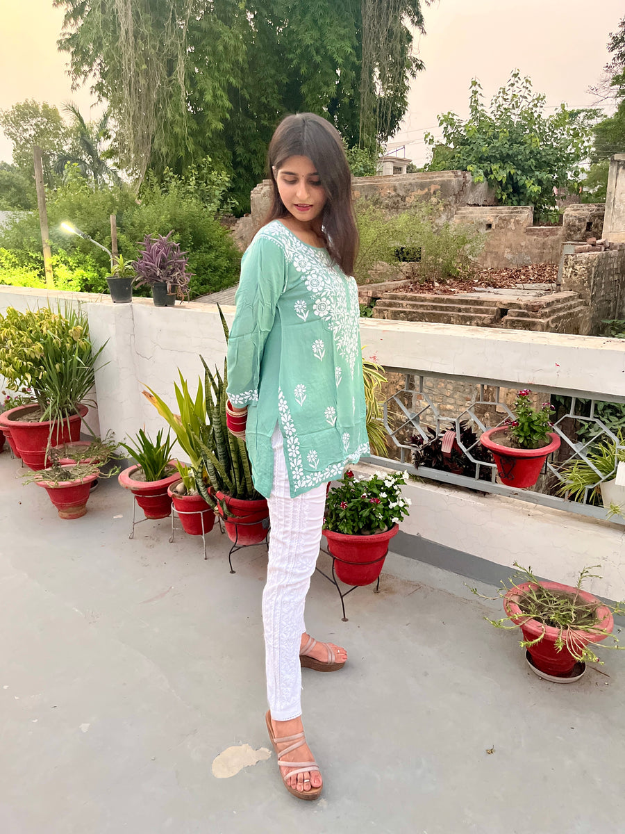 White Cotton Stretchable Chikankari Pants