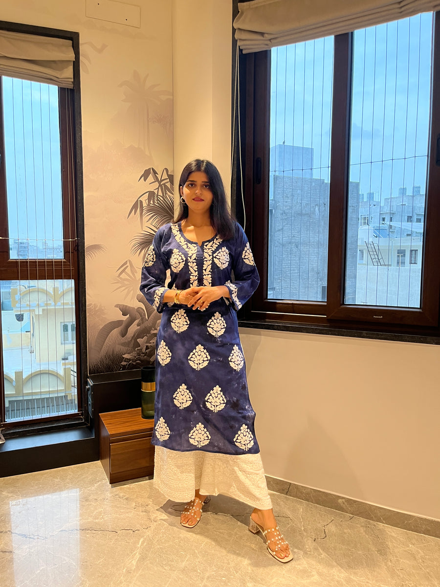 Denim Blue Cotton Chikankari Kurta