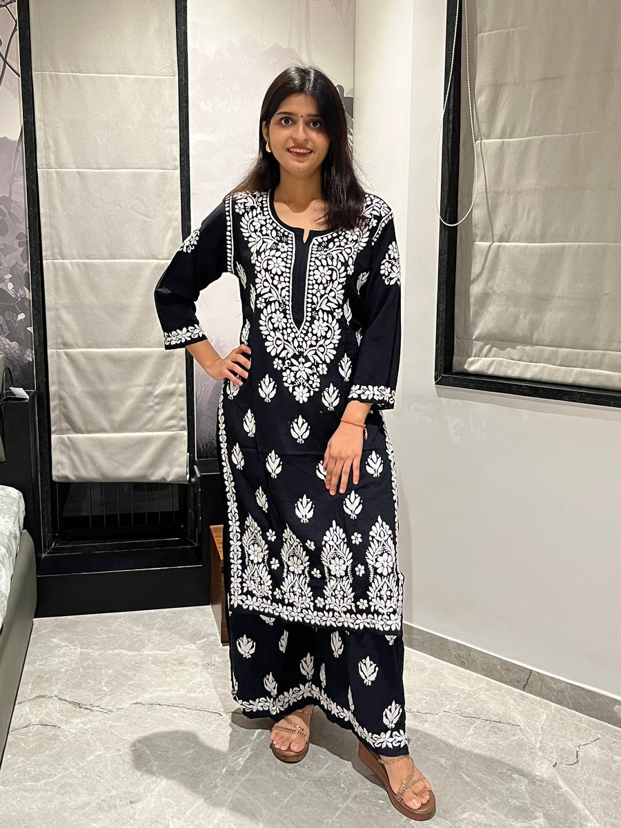Women’s Modal Chikankari Kurta & Palazzo Suit Set