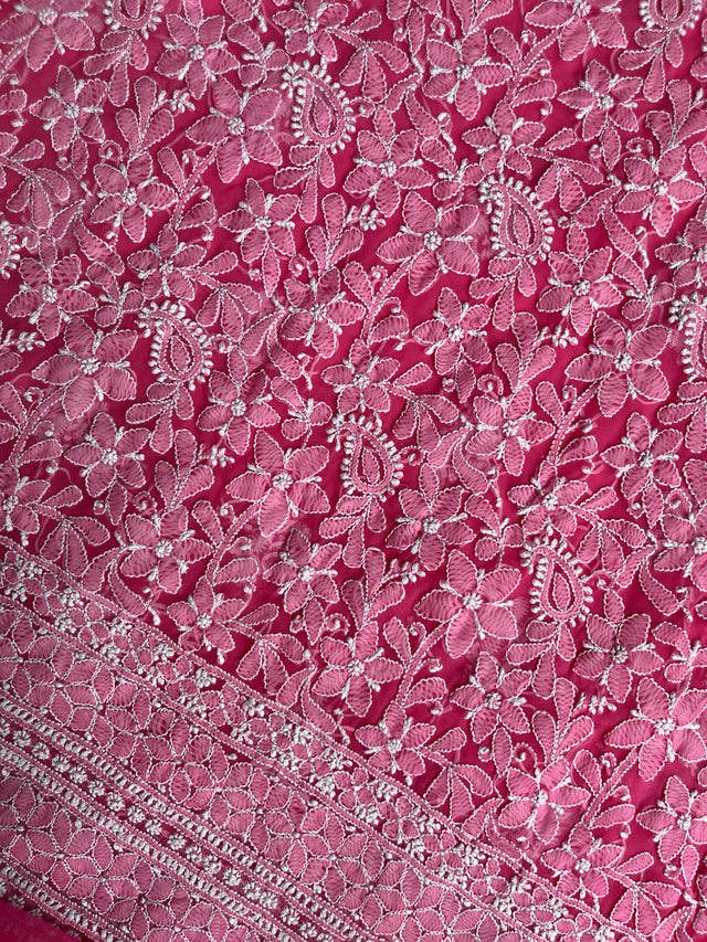 Hot Pink Chiffon Chikankari Unstitched Suitpiece