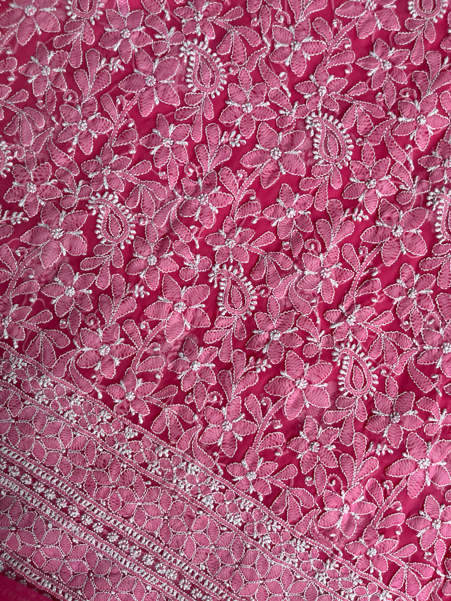 Hot Pink Chiffon Chikankari Unstitched Suitpiece