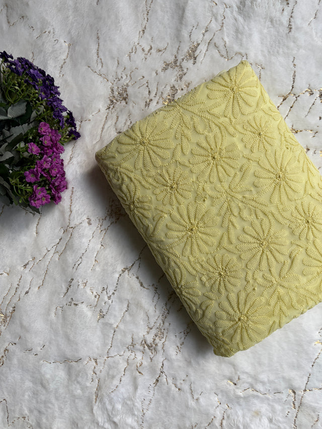 Lemon Yellow Chiffon Chikankari Unstitched Suitpiece