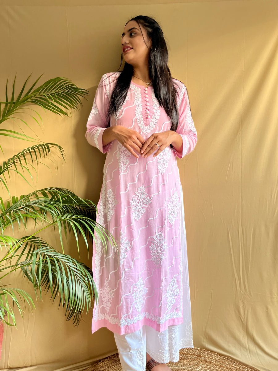 Pink Modal Chikankari Kurta