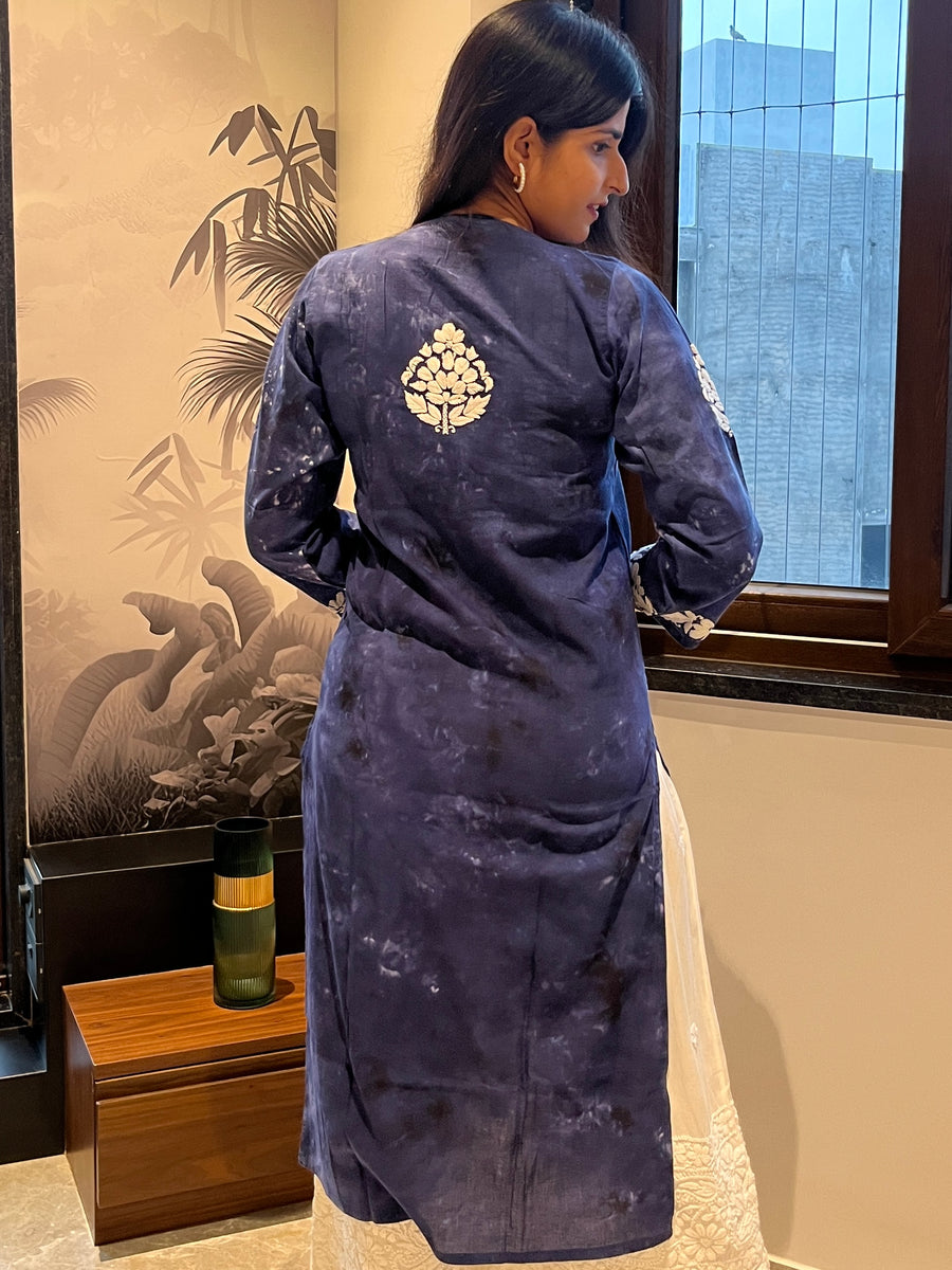 Denim Blue Cotton Chikankari Kurta