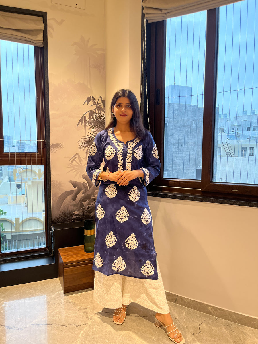 Denim Blue Cotton Chikankari Kurta