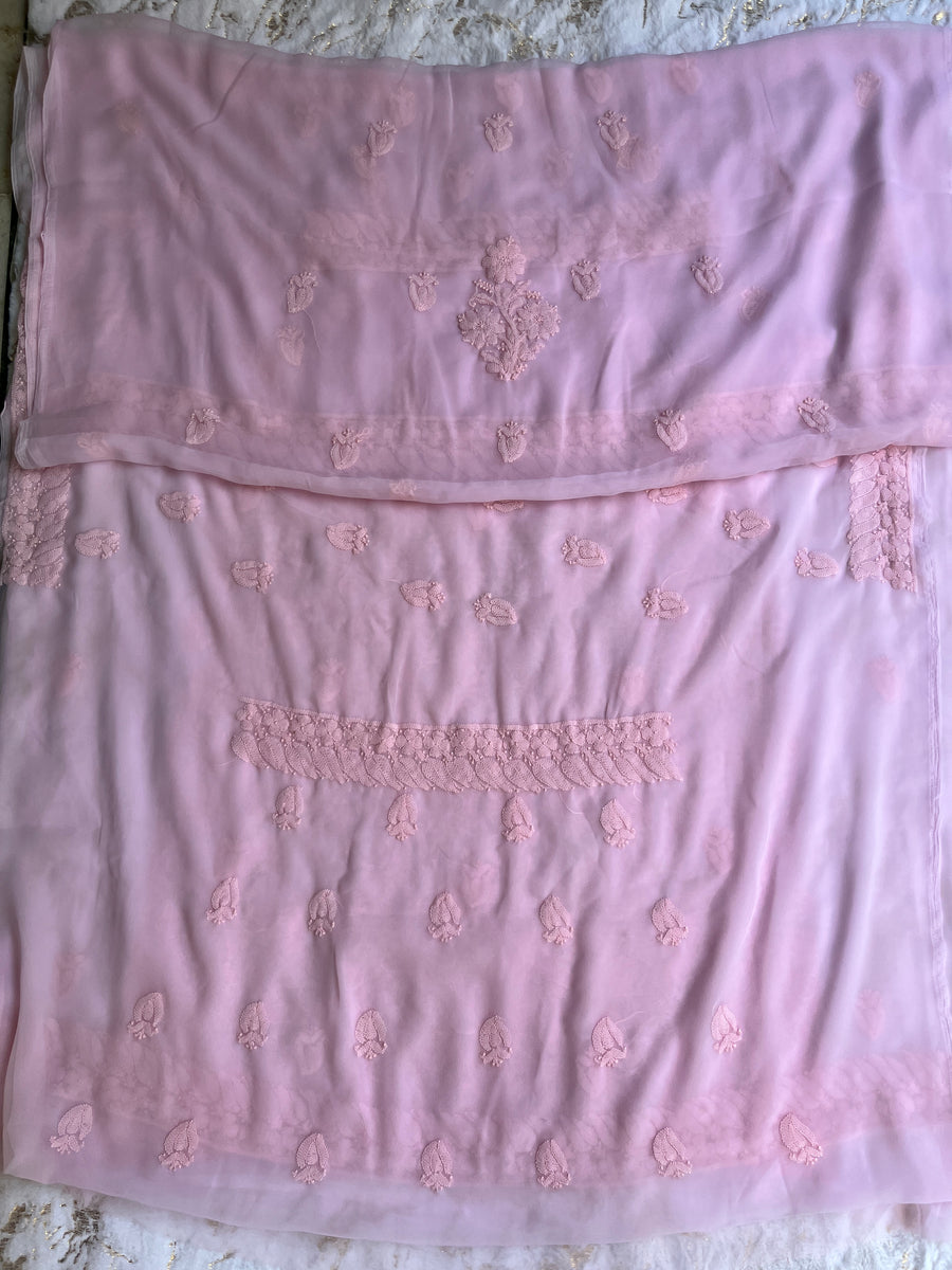 Baby Pink Chiffon Chikankari Unstitched Suitpiece