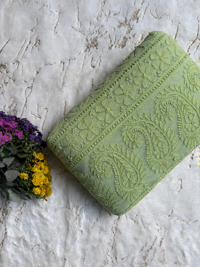 Green Chiffon All over Work Jaal Chikankari Saree | Lucknowi