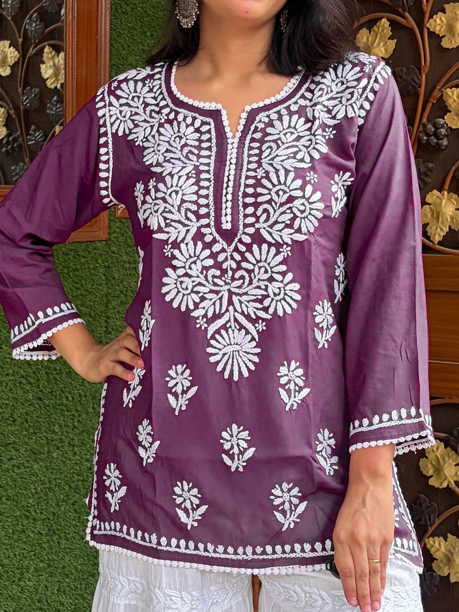 Women Purple Modal Chikankari Short Kurta