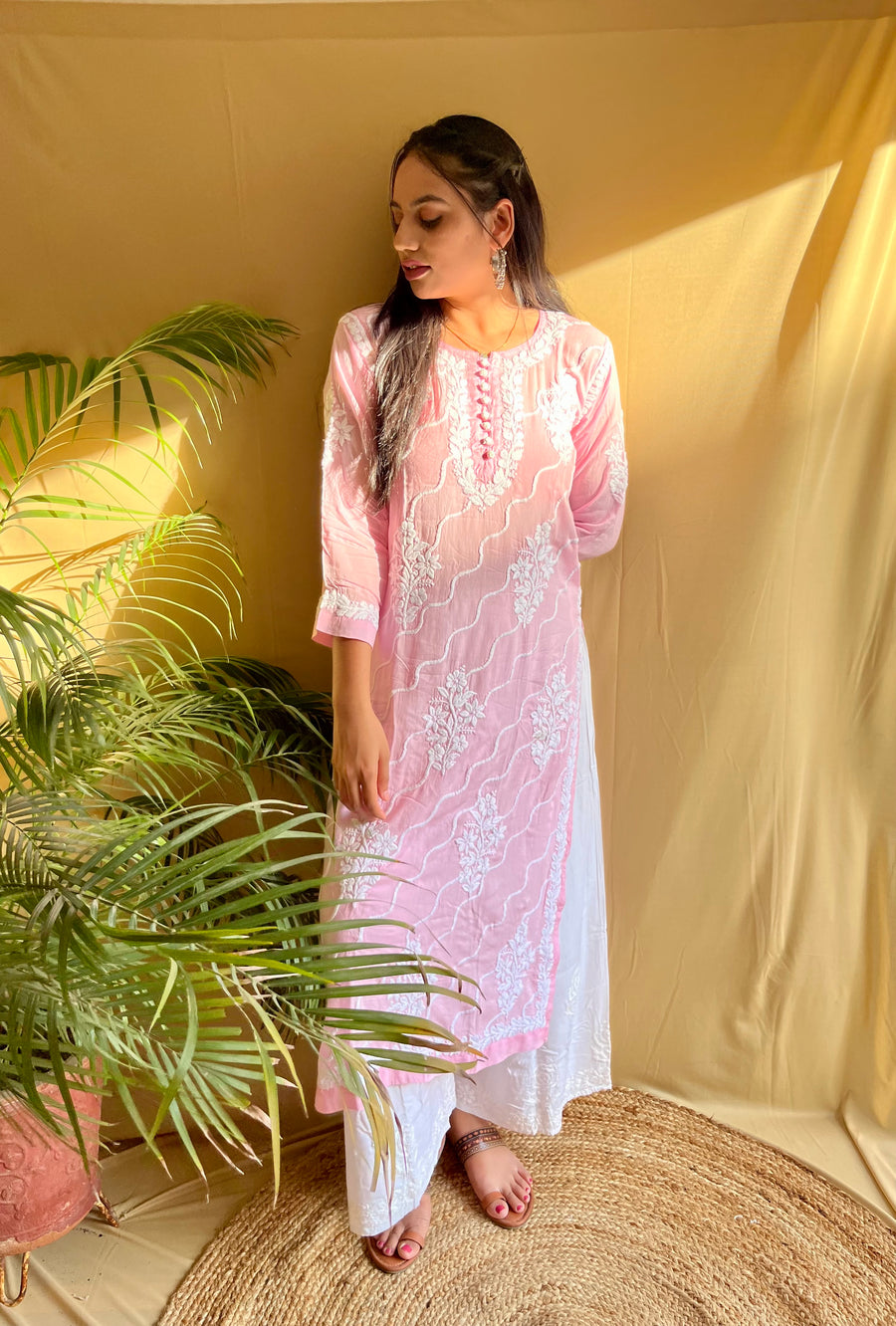 Pink Modal Chikankari Kurta