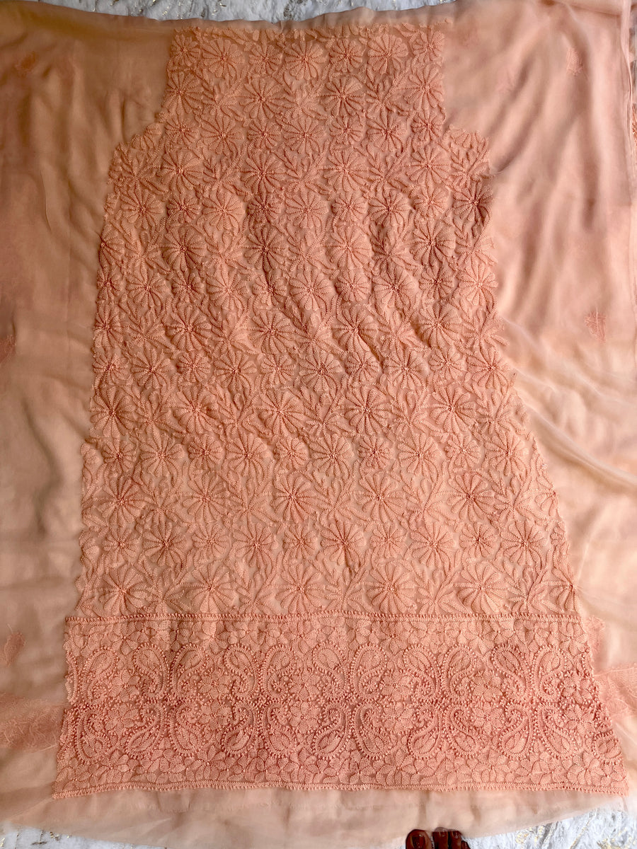 Peach Chiffon Chikankari Unstitched Suitpiece