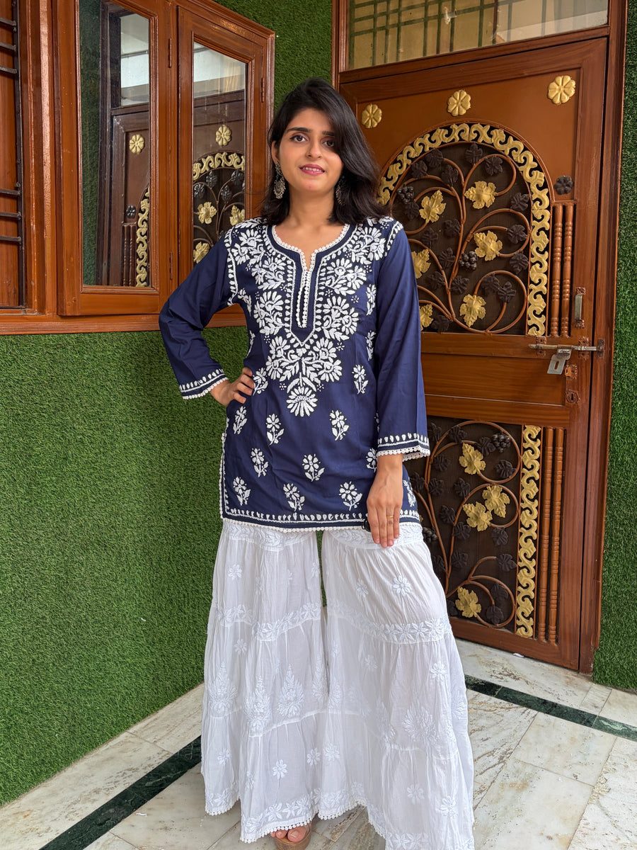 Women Yellow Modal Chikankari Embroidered Short Kurta