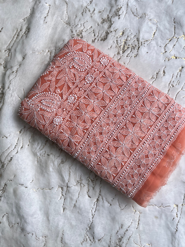 Orange Chiffon Chikankari Unstitched Suitpiece