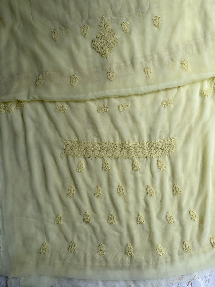 Lemon Yellow Chiffon Chikankari Unstitched Suitpiece