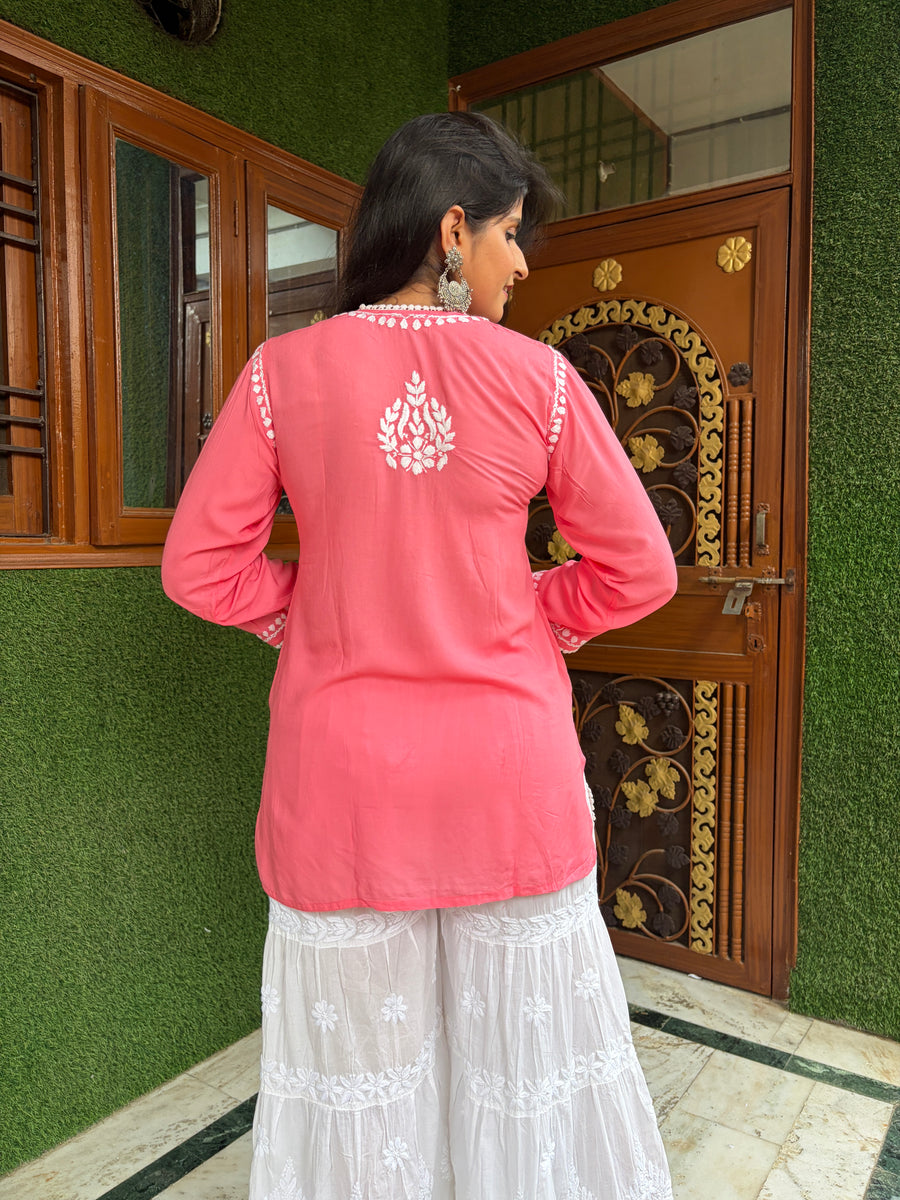 Women Yellow Modal Chikankari Embroidered Short Kurta