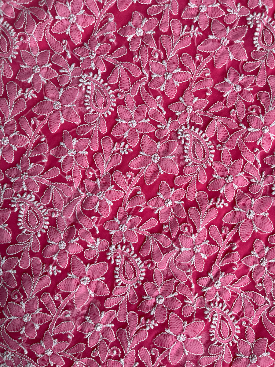 Hot Pink Chiffon Chikankari Unstitched Suitpiece