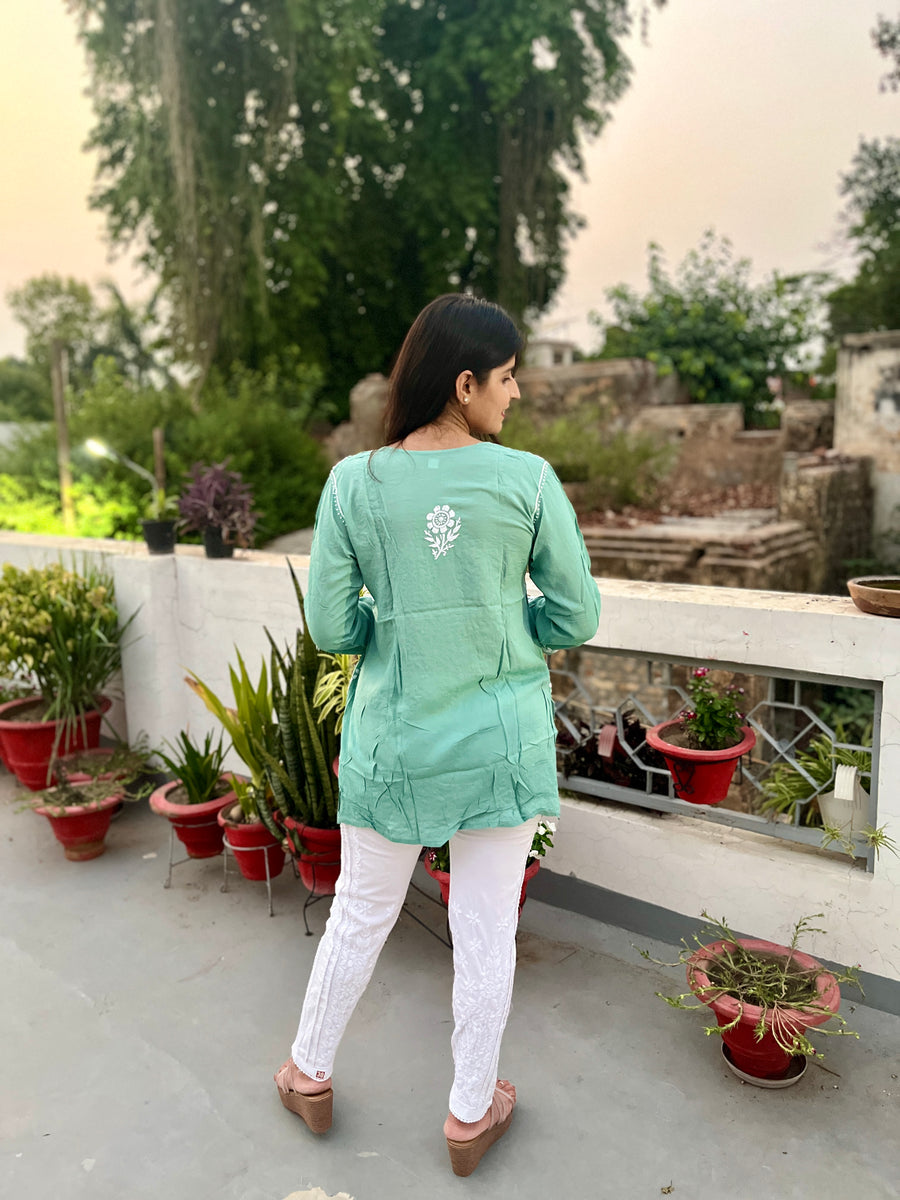 White Cotton Stretchable Chikankari Pants