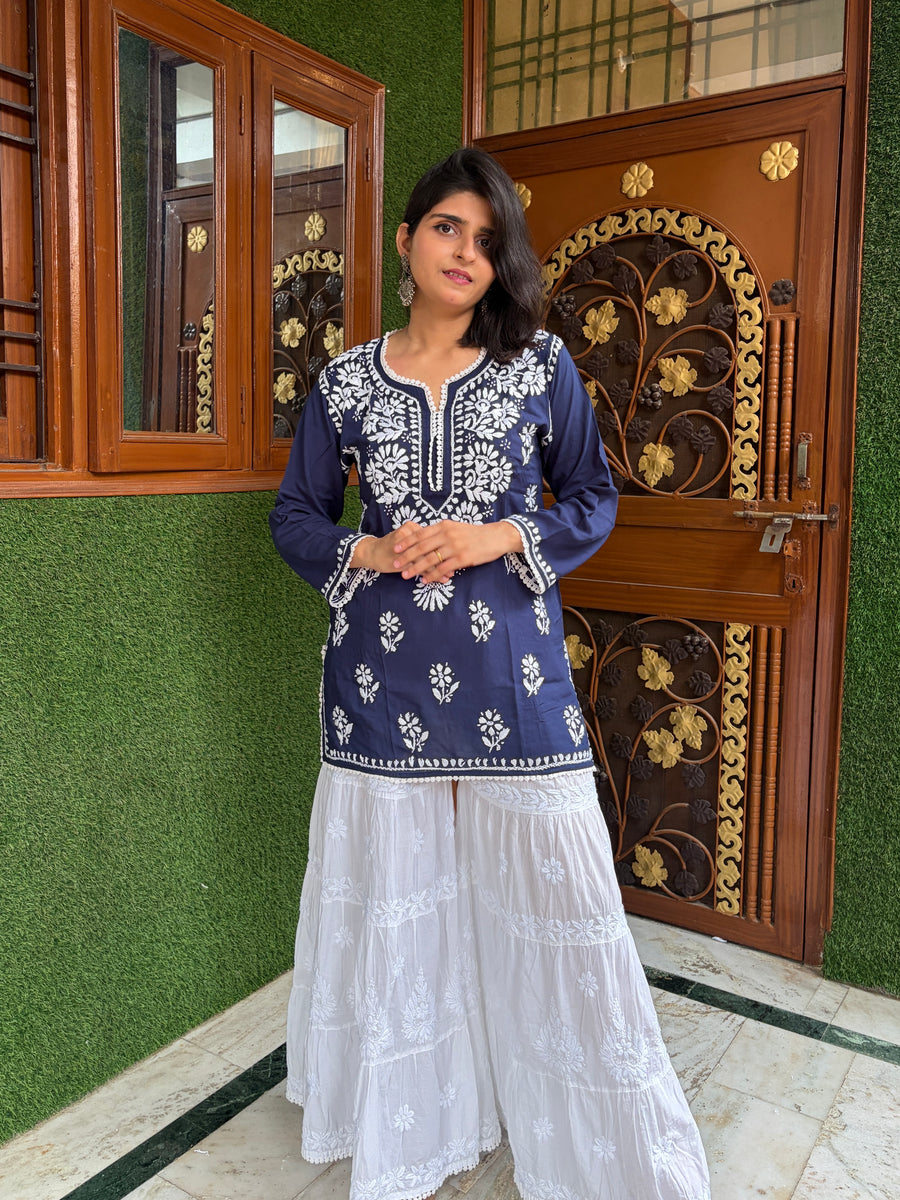Women Yellow Modal Chikankari Embroidered Short Kurta