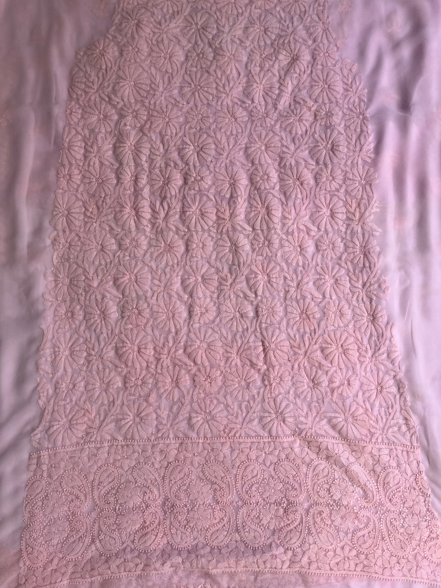 Baby Pink Chiffon Chikankari Unstitched Suitpiece
