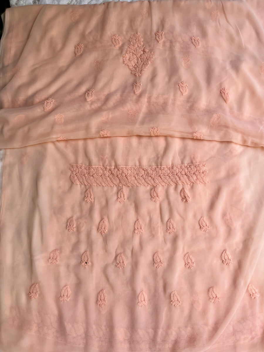 Peach Chiffon Chikankari Unstitched Suitpiece
