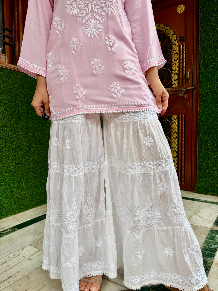 White Cotton Chikankari Sharara | Lucknowi Embroidery