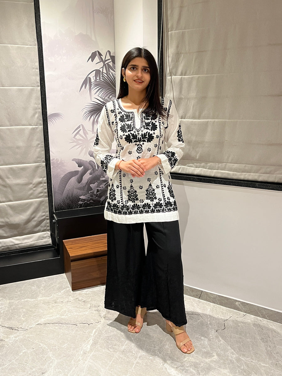 White A-line Modal Chikankari Short Kurti