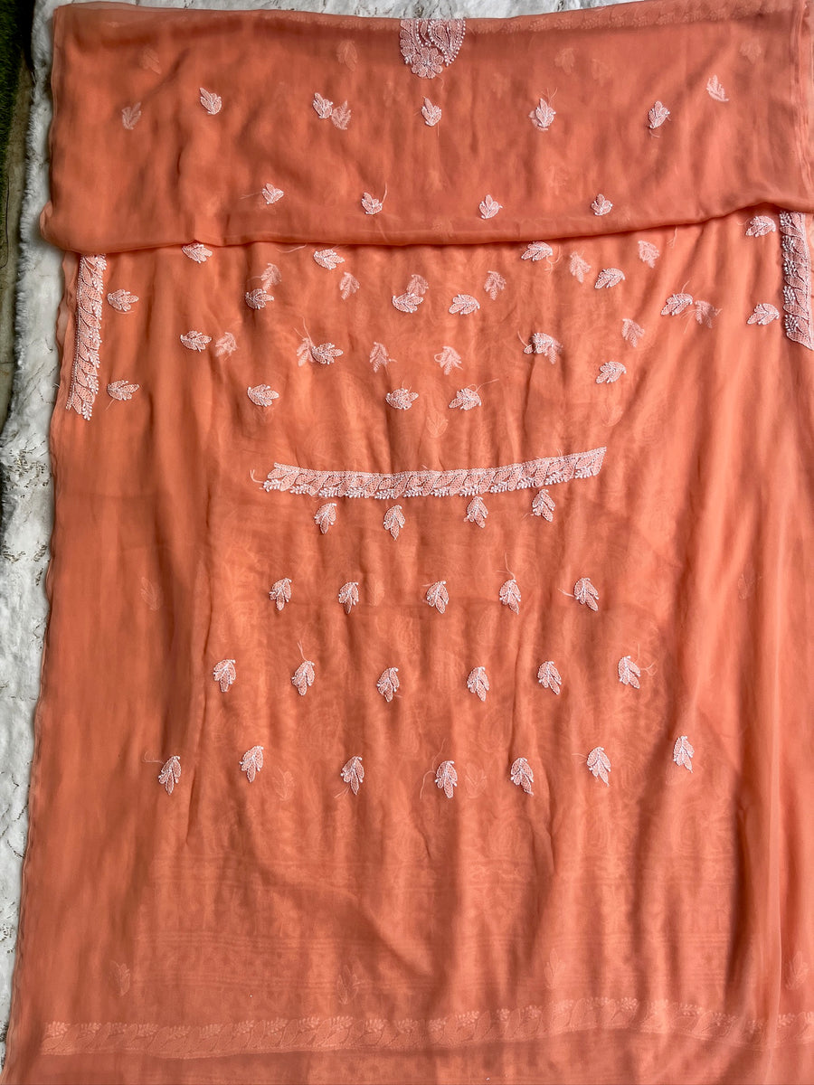 Orange Chiffon Chikankari Unstitched Suitpiece