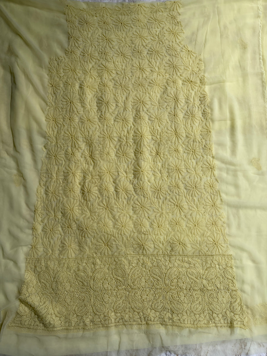 Lemon Yellow Chiffon Chikankari Unstitched Suitpiece