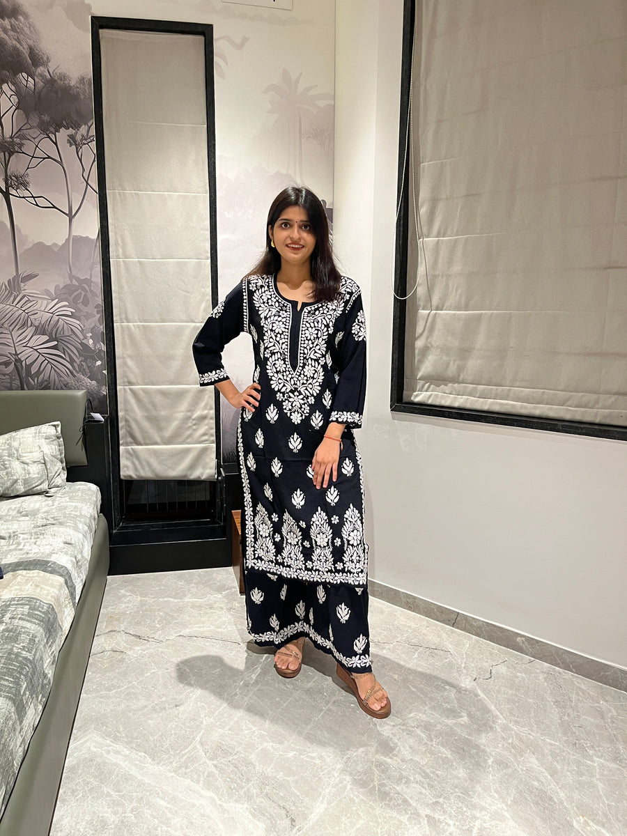 Sky Blue Modal Chikankari Kurta Palazzo Set for Women – photo 10