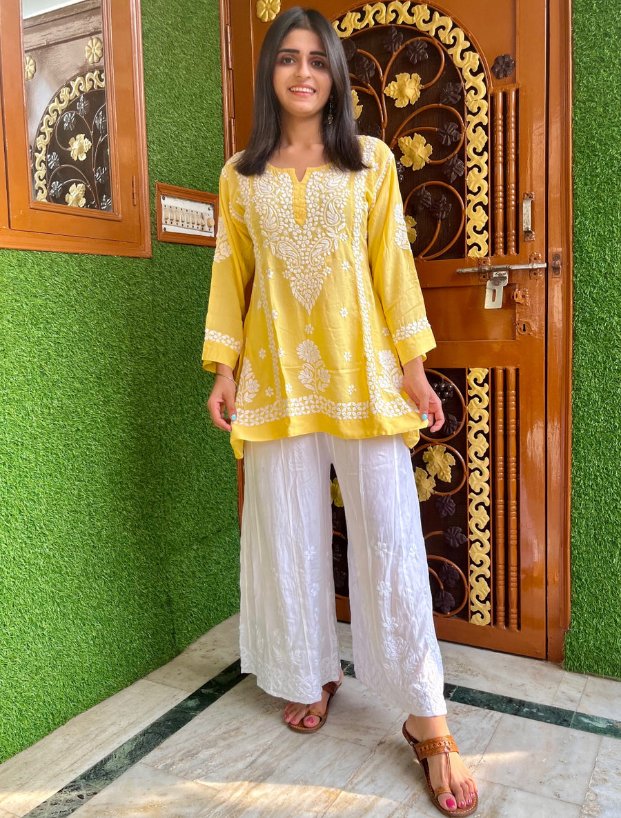 Red on Black Modal Chikankari Short Kurti | Lucknowi – photo 3