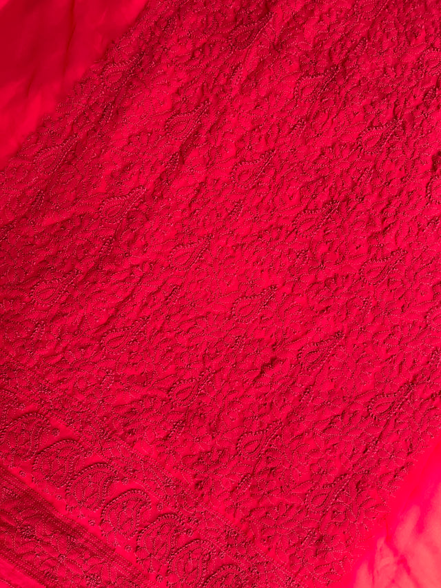 Red Chiffon Chikankari Unstitched Suitpiece