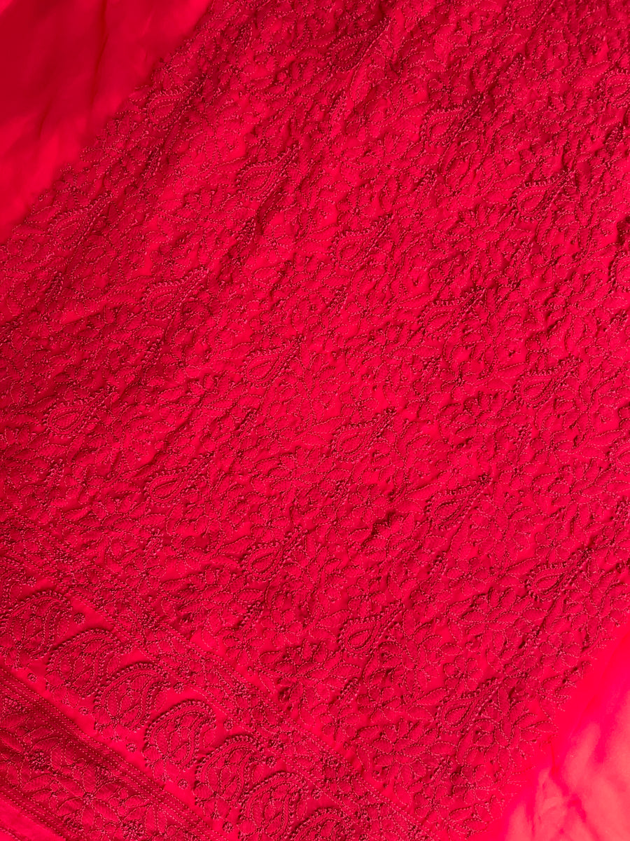 Red Chiffon Chikankari Unstitched Suitpiece