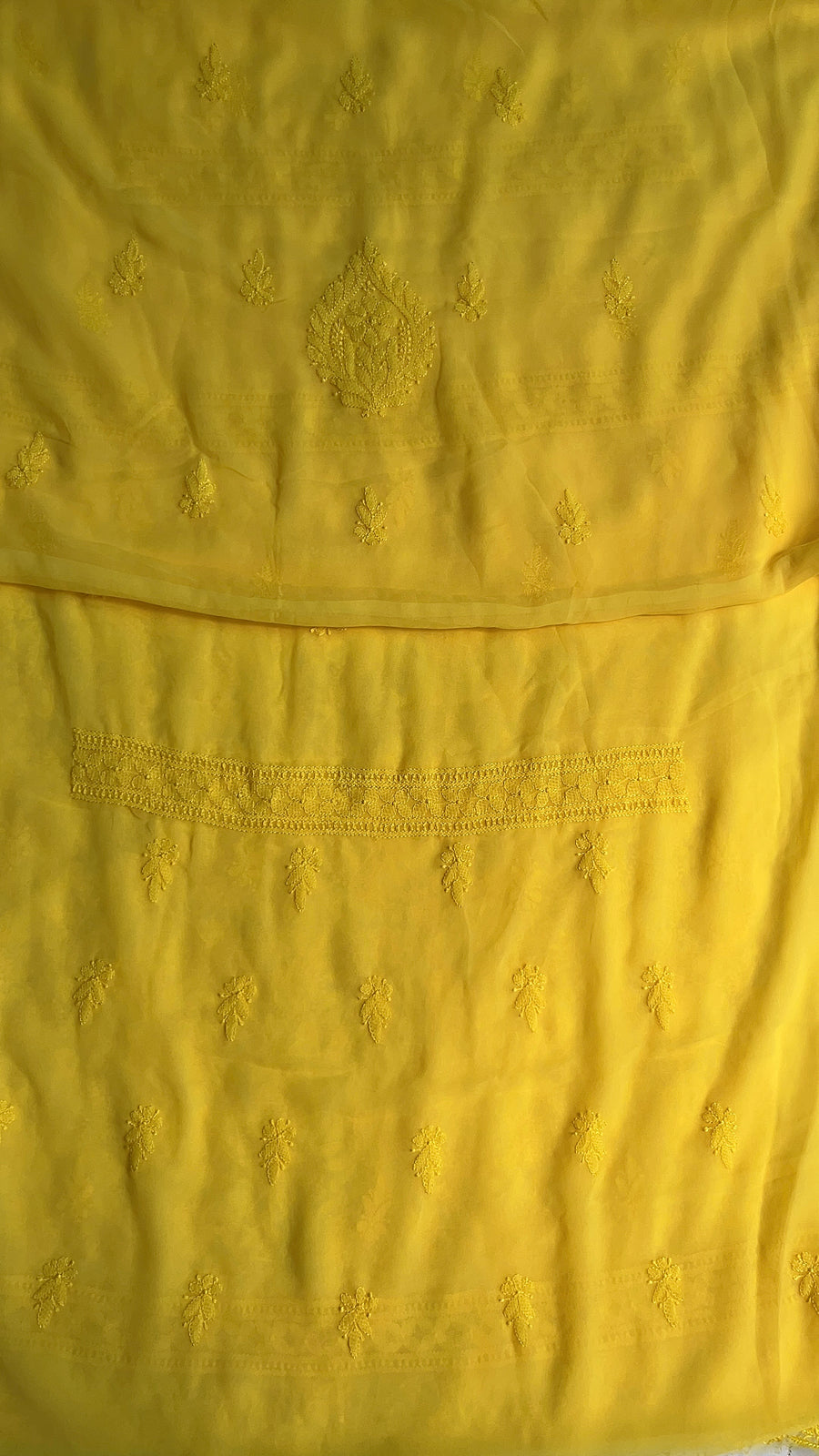 Yellow Chiffon Chikankari Unstitched Suitpiece – photo 3