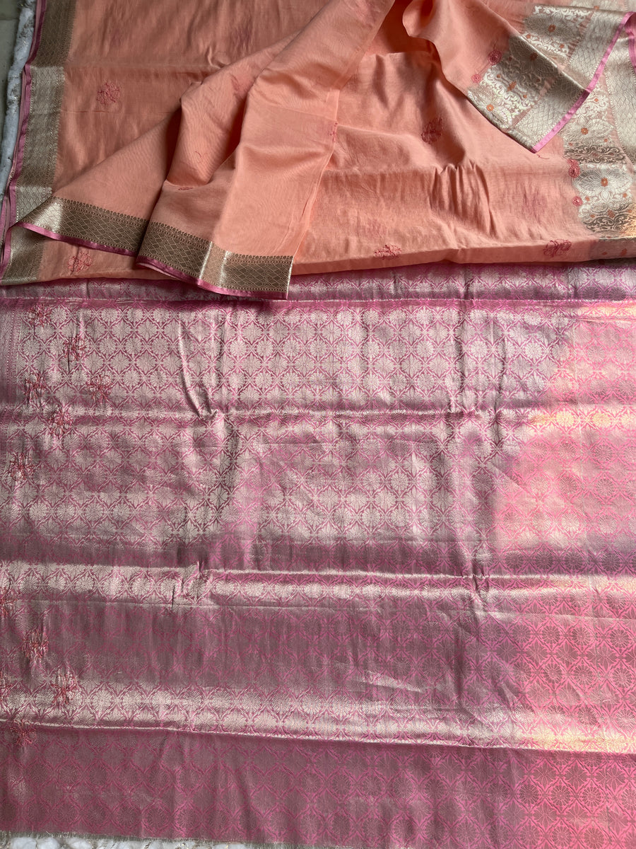 Peach Chanderi Chikankari Saree for Women – photo 4