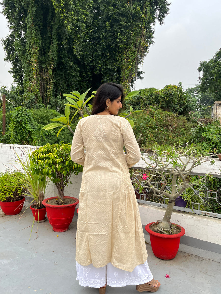 Dreamy Cream Cotton Dobby Chikankari Kurta for Women – photo 2