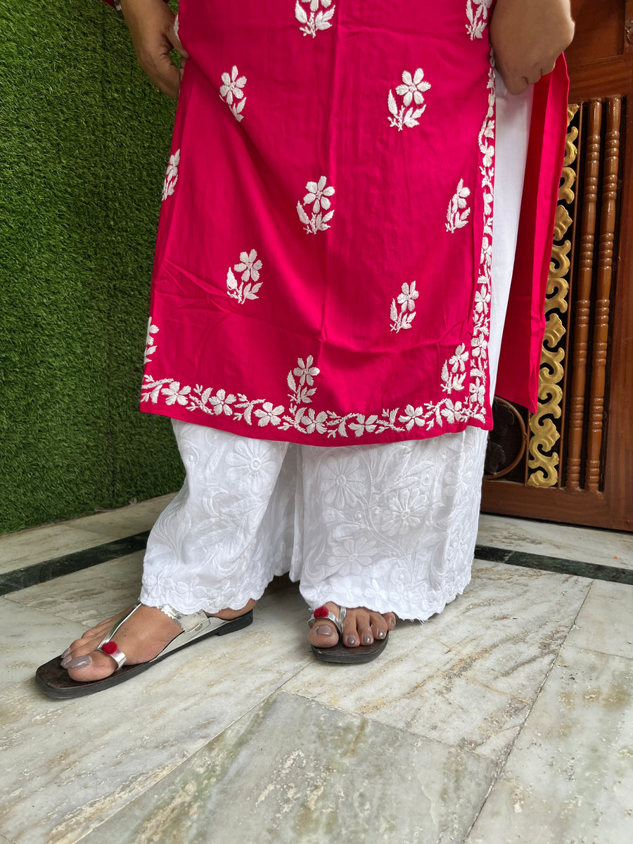 White Rayon Wide Leg Palazzo with Scallop Embroidery – photo 3