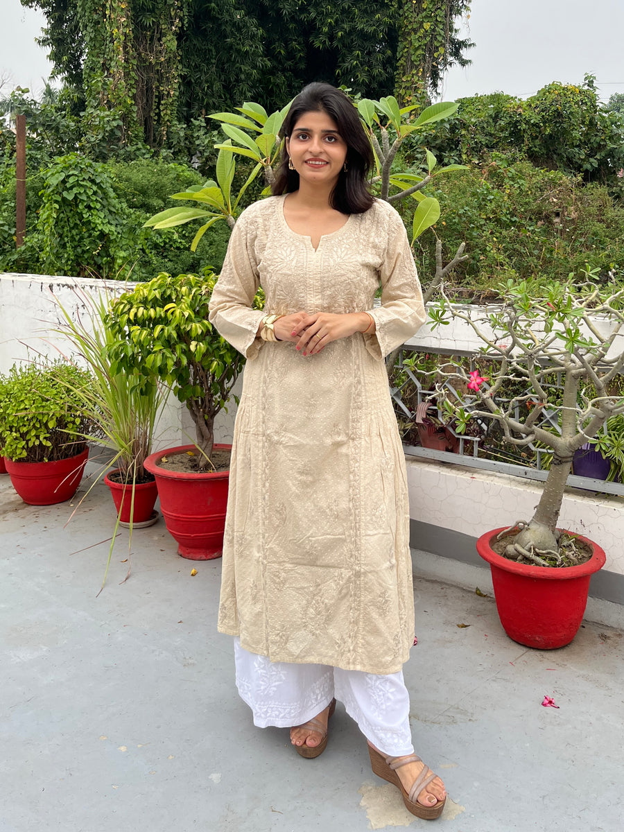 Pastel Green Cotton Dobby Chikankari Kurta for Women – photo 11