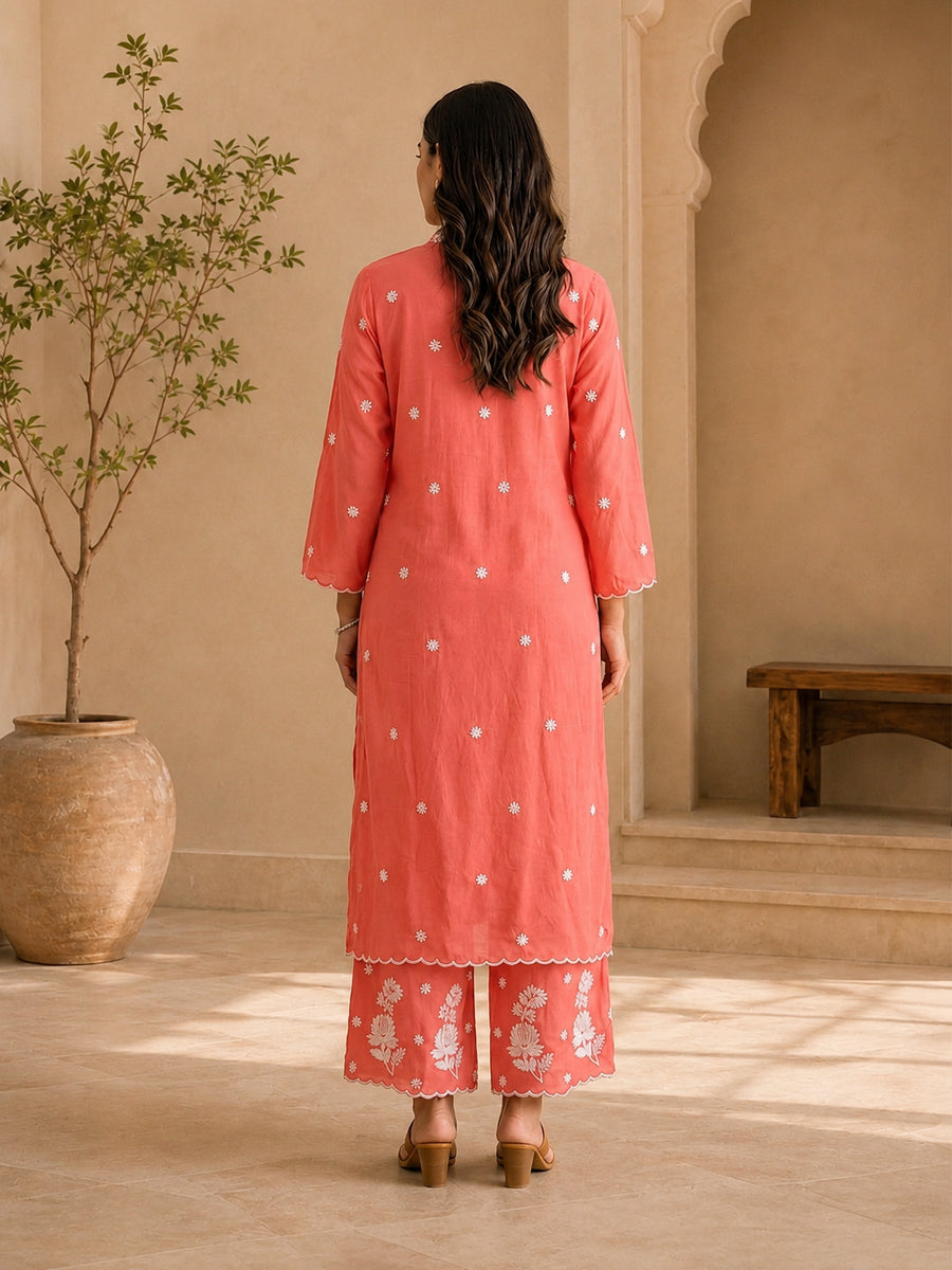 Navy Blue Modal Chikankari V-Neck Kurta Palazzo Set – photo 4