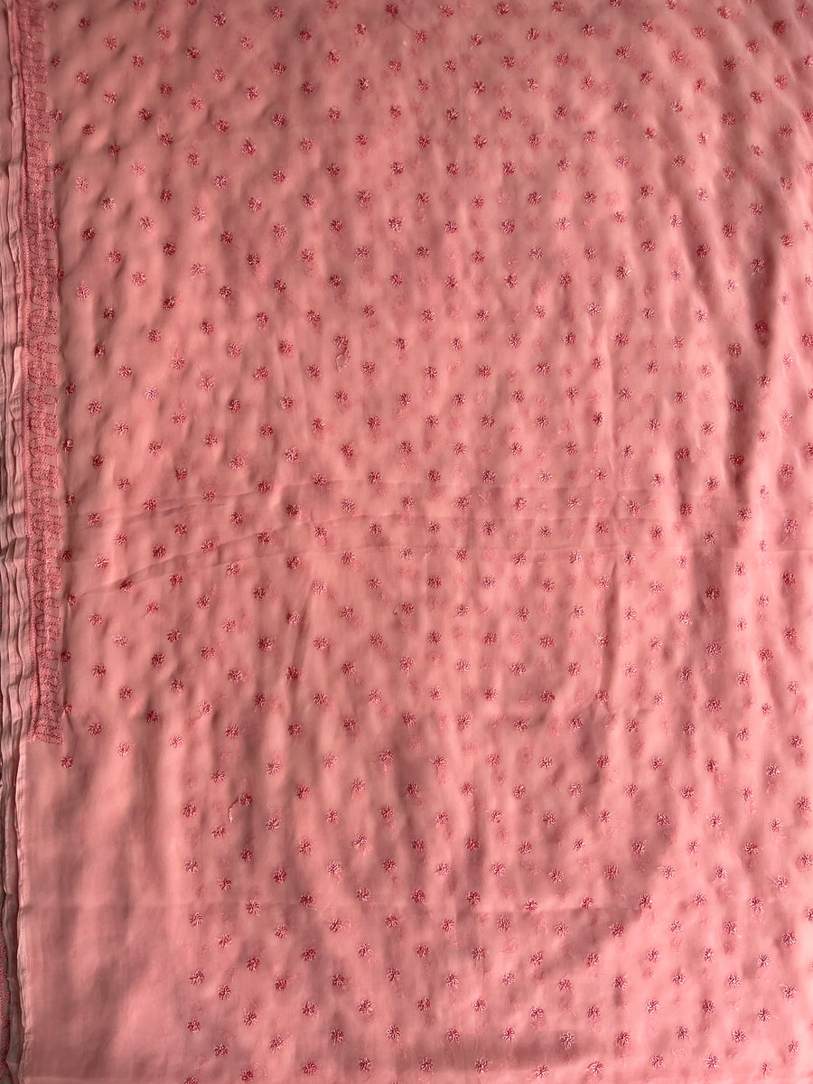 Peach Chiffon Chikankari Saree | Lucknowi – photo 3
