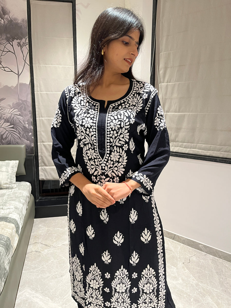 Baby Pink Modal Cotton Chikankari Kurta Palazzo Set for Women – photo 8