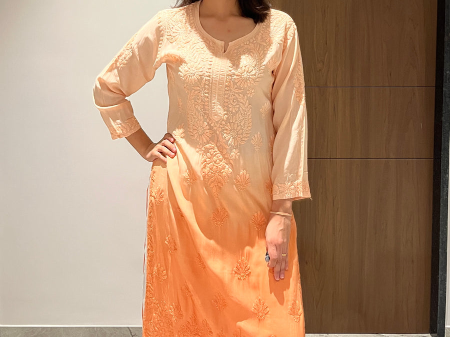 Sea Green Ombre Modal Chikankari Kurta | Lucknowi – photo 5