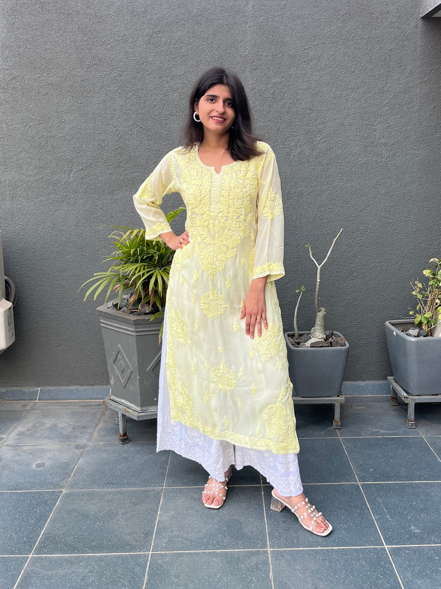 White Muslin Chikankari Straight Kurta | Lucknowi – photo 9