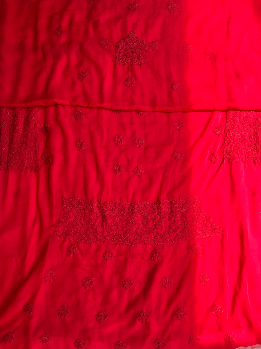 Red Chiffon Chikankari Unstitched Suitpiece – photo 5