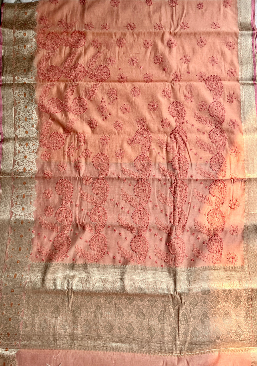 Wine Chanderi Chikankari Saree for Women – photo 7